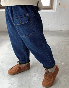 กางเกงยีนส์ซับในขนแกะสีน้ำเงินสำหรับเด็กผู้ชายกางเกงยีนส์เด็กผู้ชายกางเกงแครอทสำหรับฤดูหนาวเกาหลี - Product Image 5