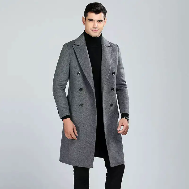 New American High Level Fashion Long Men's Double Sided Wool Overcoat Winter Warm Men Cashmere Coat