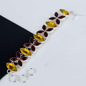 Citrine & Red Garnet Gemstone Handmade 925 Sterling <b>Silver</b> Bracelet Antique Bracelet Garnet Jewelry For Gifts Bracelet For <b>Women</b> - Product Image 1