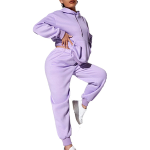 Nuevo y elegante chándal con logotipo personalizado, Tops cortos con hombros caídos, sudaderas con capucha y chándal para correr, conjunto de 2 piezas, chándales para mujer - Product Image 2