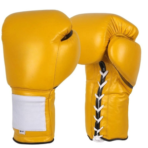 Gants de boxe en cuir jaune 16 oz avec fermeture à lacets pour adultes de 14 ans et plus, unisexe, pour l'entraînement - Product Image 4