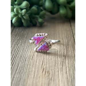 Rose Gold Plated Pink <b>Opal</b> Oval <b>Ring</b> Sterling Silver Adjustable Bezel Set - Product Image 1