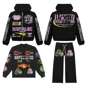 Chándal de algodón de gran tamaño personalizado con diamantes de imitación unisex lavado con ácido de calidad superior con logotipo personalizado serigrafiado - Product Image 3