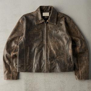 Veste en cuir véritable pour hommes en peau de vache de haute qualité Bomber imperméable d'hiver Vintage élégant Logo avant sur mesure - Product Image 4