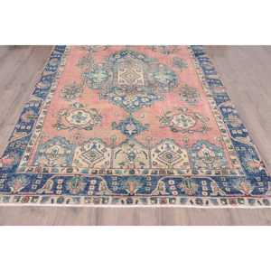 Alfombra Turca Vintage, Alfombra Grande de 5.9x9.3 pies, Alfombra de Lana con Diseño de Plantas y Árboles en Azul y Rojo - Product Image 5