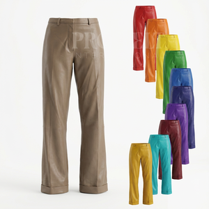 High Quality Custom Embroidery Logo Leather <b>Trousers</b> Women High Waist <b>Belt</b> Loop Concealed Front Fastening Fashion Leather Pants - Product Image 1