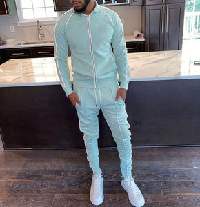 2025 mode nouveau Style col zippé et pantalon personnalisé coton survêtement haute qualité hommes réfléchissant rayure sport survêtements - Product Image 6