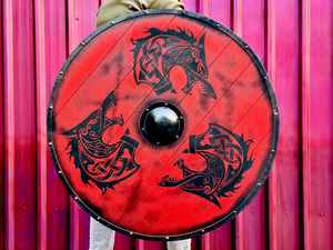 Bouclier Ouroboros Viking authentique fabriqué à la main décoration murale nordique battleworn et accessoire Cosplay respectueux de l'environnement - Product Image 4