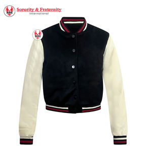 Chaquetas Universitarias Personalizadas Delta Sigma, Chaqueta Bomber de Invierno con Mangas de Cuero, Logotipo Bordado, Estilo Preparatoria - Product Image 6