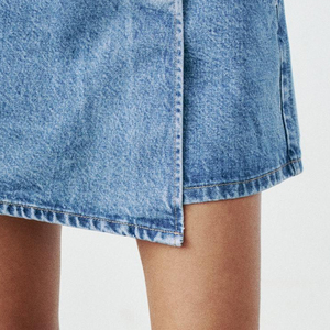 Fashionable Custom Desgin Double-Breasted Mid Rise 3 Button Closure Women's Denim <strong>Skirt</strong> Summer Washed <strong>Warp</strong> Breathable Girl <strong>Skirt</strong> - Product Image 4