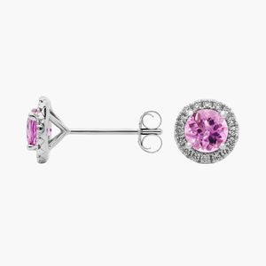 Boucles d'oreilles élégantes en argent sterling 925 avec pierres précieuses roses et halo de zircone cubique pour femmes, bijoux en gros - Product Image 2