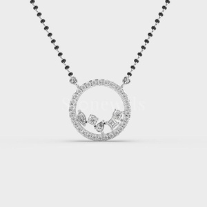 Chaîne de perles de mariage en argent Mangalsutra Stonewels avec diamants entourés de cercles cloutés de diamants interconnectés - Product Image 1