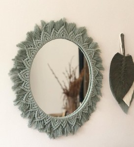 High QualityGreen Macrame <b>Mirror</b>, Single Round Macrame <b>Mirror</b>, Boho <b>Mirror</b> - Product Image 2