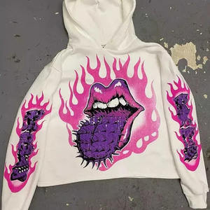 เสื้อฮู้ดผู้ชายแบบสั้นตัดขอบแบบกำหนดเองเสื้อแบบสวมหัวเสื้อสไตล์พังก์พิมพ์ลายฮิปฮอปไฮสตรีทไม่มีสาย - Product Image 2