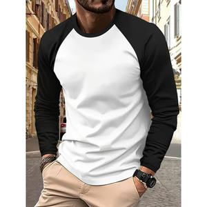 T-shirt décontracté à manches longues pour l'automne et le printemps, col simple, couleur unie, coupe ajustée, design uni, tissu tricoté teint. - Product Image 1