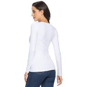 Camiseta de Verano Casual con Cuello en V para Mujer, Transpirable, con Estampado Personalizado, Ecológica, Teñida a Medida, de Manga Larga - Product Image 6