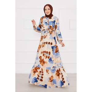 Vestido modesto hijab de viscosa estampado floral índigo - Product Image 1