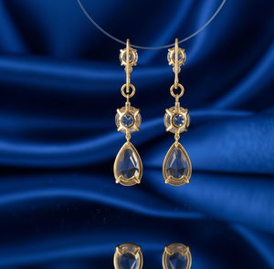 Boucles d'oreilles en cristal blanc 12 GM, rondes de 6 mm et 8 mm, poire de 9x12, pendantes de 5 pouces, en argent sterling 925 plaqué or 18 carats, bijoux longs - Product Image 2