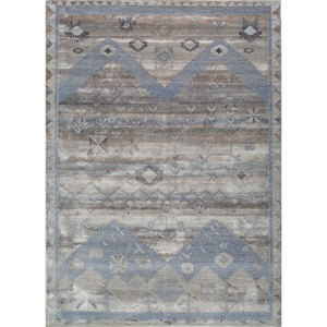 Tapis Manchaha bleu noué à la main en laine et soie de bambou, épaisseur 10 mm, motif géométrique abstrait pour la maison, couloir, modèle rectangulaire - Les-1756 - Product Image 1