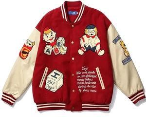 Chaqueta Bomber Varsity para hombre, cuello redondo, Mangas de cuero, logotipo personalizado, parche bordado, lona, ajuste holgado, técnicas teñidas lisas, venta al por mayor - Product Image 3