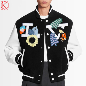 Wholesale Custom Men's Collarless Cotton <b>Fleece</b> Lettermen Varsity <b>Jacket</b> with No Hood Winter Coated Quick Dry Breathable - Product Image 2