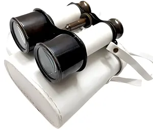 Brass Black Antique and White Leather James Bond Binocular with Royal White Leather Case Nautical Action Monocular