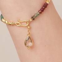 Bracelet jonc en argent sterling 925 plaqué or avec tourmaline facettée classique de luxe pour femme