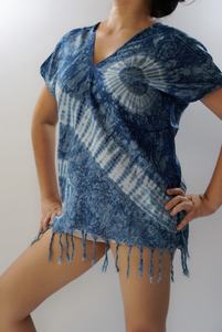 เสื้อเบลาส์ชิโบริย้อมสีอินดิโก้ลำลองแบบวินเทจของผู้หญิงเสื้อเบลาส์ผ้าชิโบริระบายอากาศได้ดีผ้าคอตตอนเสื้อเบลาส์ผ้า100% อินเดีย - Product Image 3