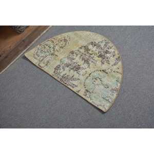 Tapis rond turc 2,5x1,5 pieds, tapis en laine vintage à fleurs vertes - Product Image 2