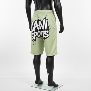 กางเกงขาสั้นผู้ชายผ้าโพลีเอสเตอร์ตาข่ายพรีเมียม 180 GSM สีเขียวอ่อน พิมพ์ลายโลโก้ด้วยความร้อน สำหรับออกกำลังกาย - Product Image 5