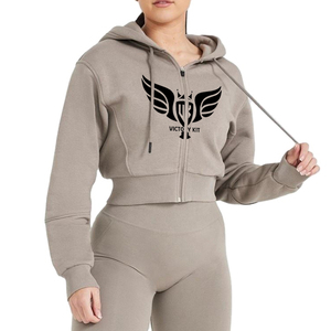 เสื้อฮู้ดพิมพ์ลายซับในเข้ารูปรูดซิปปรับแต่งได้สำหรับผู้หญิงเสื้อผ้าออกกำลังกายระบายอากาศได้ไซส์ใหญ่พิเศษ100% ผ้าฝ้ายฤดูหนาว - Product Image 1