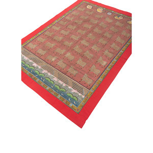 Art mural et tapisserie en tissu de coton bohème rouge et orange style Pichwai pour décoration extérieure et chambre, motif de Noël panoramique - Product Image 2