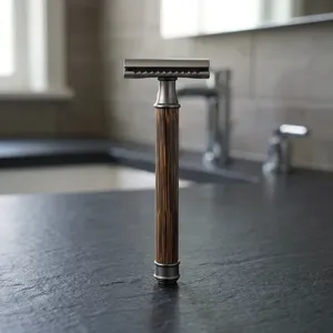 Rasoir de sécurité professionnel à double lame avec manche en bois pour hommes, rasage du visage, lame en acier inoxydable, rasoir non électrique - Product Image 5