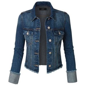 แจ็กเก็ตไบค์เกอร์ผ้าเดนิมของผู้หญิงแจ็กเก็ตนับสไตล์วินเทจผ้ามีสไตล์ทันสมัยทนทานและเข้ากับเสื้อผ้าสุดชิคแจ็กเก็ตขี่มอเตอร์ไซค์ - Product Image 1