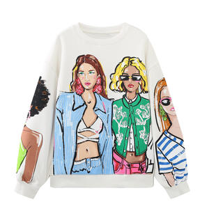 Otoño Invierno 100% Sudadera de algodón para niñas Diseñador Bordado Chica Patrón Top con logotipo personalizado Camisa de fondo blanco - Product Image 2