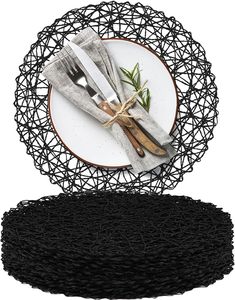 Modern Style Natural Non-Slip Heat Resistant Paper Braided <b>Round</b> Placemat Indoor Outdoor Dining <b>Table</b> <b>Mats</b> & Pads - Product Image 1