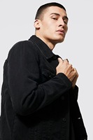 Nueva Chaqueta Vaquera de Mezclilla Negra Casual para Hombre, 100% Algodón Lavado con Diseño de Puntos, Cuello Alto, Ecológica, Bordada y Reversible