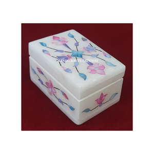 Boîte à bijoux en nacre incrustée de marbre blanc Taille standard Meilleure qualité Conception de fleurs Forme rectangulaire Emballage de bijoux d'occasion - Product Image 2