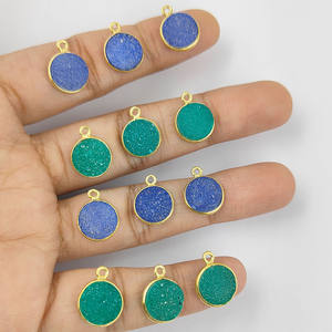 Vert Druzy Or Plaqué Lunette En Gros Pendentif Rond Agate Naturelle Druzy Gemstone Charme Bijoux - Product Image 3