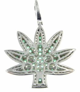 Colgante de hoja de Cannibus de Plata de Ley 925 sólida, planta helada chapada en rodio, Hip Hop, verde, transparente, CZs, forma de letra - Product Image 5