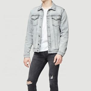 Blouson aviateur denim coupe ajustée en coton et élasthanne d'automne vintage avec logo brodé personnalisé Vestes jean pour hommes - Product Image 3