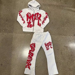 2025 nueva tendencia personalizada Streetwear Sudadera con capucha y pantalones de chándal conjuntos para hombres serigrafiado Jogger chándales lavado ácido Zip up Hoodie - Product Image 1