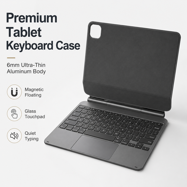 Custom Tablet Keyboard Case 6mm Ultra Thin Aluminum Body With Magnetic Floating Stand and Smart Glass Touchpad Design