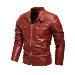 <b>Men's</b> Fashion PU <b>Leather</b> Stand Collar Zipper Casual Winter <b>Jacket</b> with Front Logo for Motorcycle Use - Product Image 1
