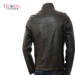 Chaqueta de cuero de piel de oveja auténtica de invierno para hombre de Newark estilo de calle alta con cuello levantado transpirable y colocación de logotipo frontal - Product Image 6