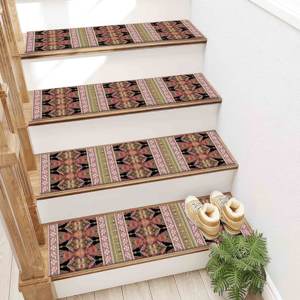 Printed Rug: Pink Rug, Green Rug, Boho Rug, Kilim Design Rug,Step Rug - Product Image 1