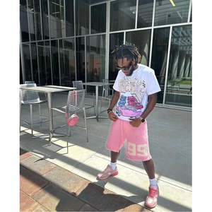 Short Streetwear de créateur avec logo personnalisé pour hommes Taille XS surdimensionné avec cordon de serrage Short en laine OEM Mohair pelucheux imprimé de lettres en éponge décontracté - Product Image 3