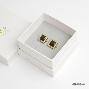 Boutons de manchette de luxe pour homme plaqués or 18 carats avec météorite noire |   Collection Tinh Vu |   MSDADE004 |   Fabriqué au Vietnam - Product Image 3