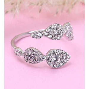 NOVAMART Fine 925 Sterling <b>Silver</b> Trendy Eternity Fashion <b>Ring</b> with for Zirconia Bling Plant Design Pave Setting & <b>Adjustable</b> Ba - Product Image 2