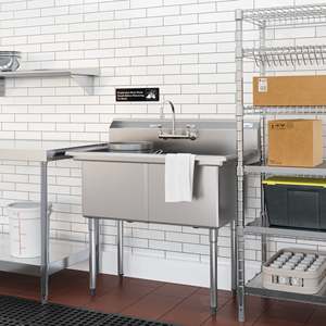 Évier de cuisine commercial à 2 compartiments de calibre 16, dosseret de 42 pouces, cuve en acier inoxydable certifiée NSF, drain inclus, modèle - Product Image 5